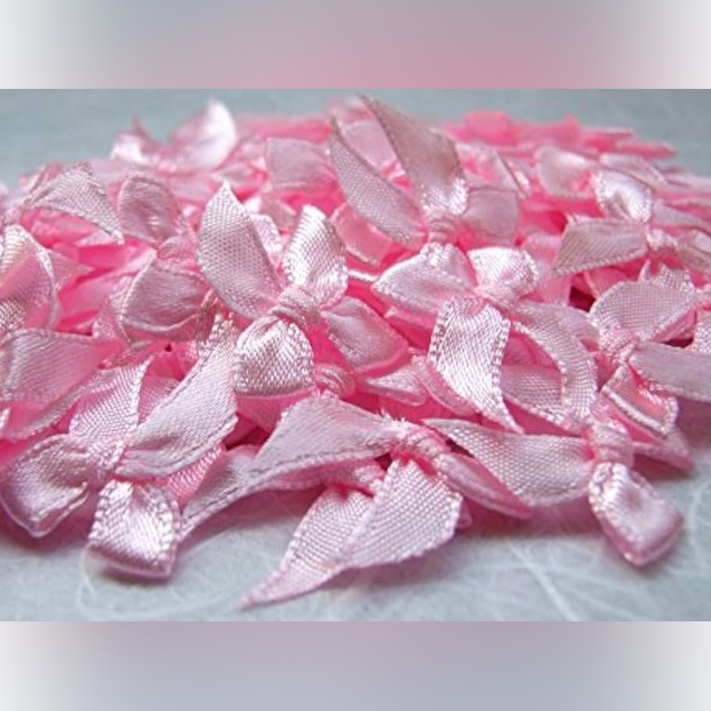 NEW ICRAFY 100 Tiny light pink Satin Ribbon Bows Sweet Mini Embellishment Craft